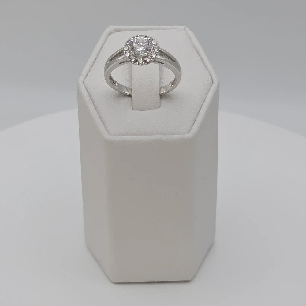 Vtg CN Signed 925 Sterling Silver Ring Halo Cubic Zirconia Split-Shank Size‎ 7